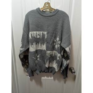 90s Spettro Knit Christmas Sweater Pullover Gray White Snowflake Pattern Sz M